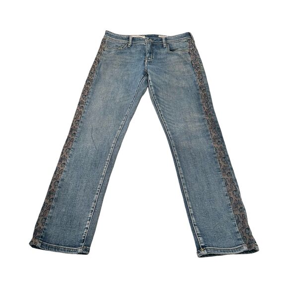Pilcro Woman’s Slim Boyfriend Side Stripe Jeans Size 29 Animal Print Denim - Picture 1 of 5